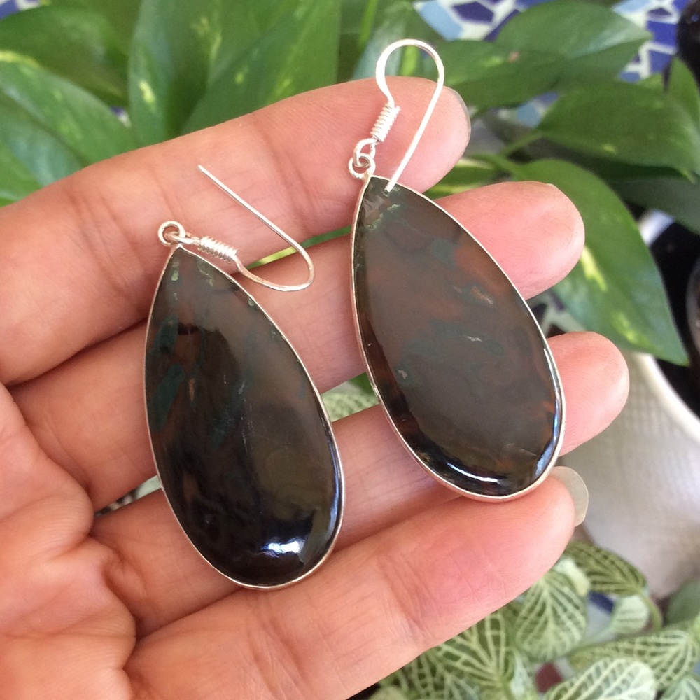 Sterling Silver Stick Agate Large Dangle Earrings - image 1